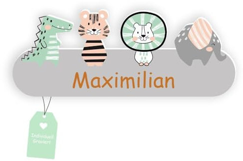 Kindsblick® Junglefreunde Türschild Kinderzimmer inkl. Gravur mit Wunschname I Namensschild Kinderzimmer mit Klebepunkten für einfache Montage I Namensschilder Kinderzimmer hergestellt in DE
