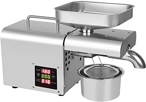 Automatische Ölpresse Maschine, 3-6 KG/H Druckstange Presser mit LCD-Anzeige, Elektrische Temperaturkontrolle Ölmühle für Kommerziell & Haushalt, Leinsamen, Erdnuss, Sesam, Sonnenblume