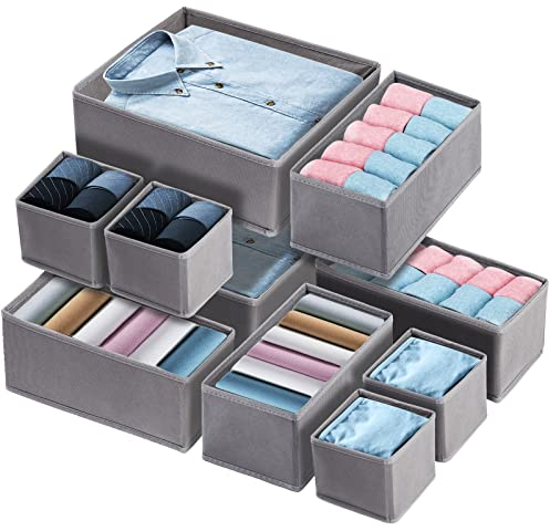 DUNSOO Schubladen Ordnungssystem 10 Stück Schrank Organizer Faltbar für Kleiderschrank, Schrank Organizer Kleiderschrank Kleidung, Unterwäsche etc (Grau)