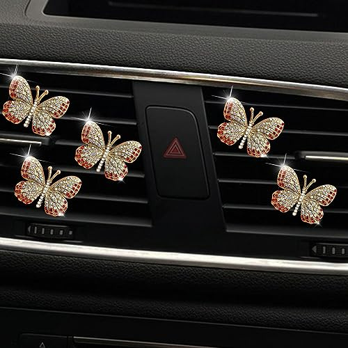 Odot Schmetterling Lufterfrischer-Kit, Auto Duft Lufterfrischer Auto Luftauslass Lufterfrischer Auto-Lüftungsclips Glitzernde Blumen Deko Lufterfrischer-Clips für Auto Deko (Rot, 5 Stück)