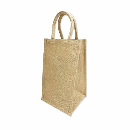 ecoduka® Jute Wine Carrier Bag, Reusable Hessian Bottle Bag | Sustainable Gift Bag for Christmas, Packaging, Eco Gifting (4 Bottle, 1)