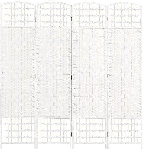 HOMCOM 4 Panel Folding Room Divider, Privacy Screen, Freestanding Paravent Partition Separator for Living Room, Bedroom and Office, 160 x 170cm, White