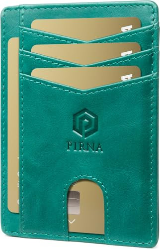 Porte-Cartes de Crédit pour Homme en Cuir Ciré | Portefeuille Slim Fin | Protection RFID | Élégant et Minimaliste Vert Sarcelle