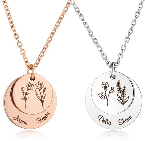 Jaohi Geburtstag Blume Namenskette für Damen,Kette mit Gravur Personalisierte,Gold/Silber/Roségold Mutter Tochter Kette mit Namen, Personalisierte BFF Ketten,Weihnachten Geburtstag Schmuck Geschenk