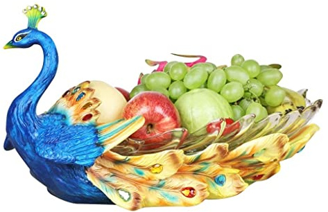 PTATT Harzfruchtschale oder dekorative Sockelschale für Tischdekor, große Pfau -Form -Obstschale für Küchentheke oder Bauernhaus Herzstück Blue