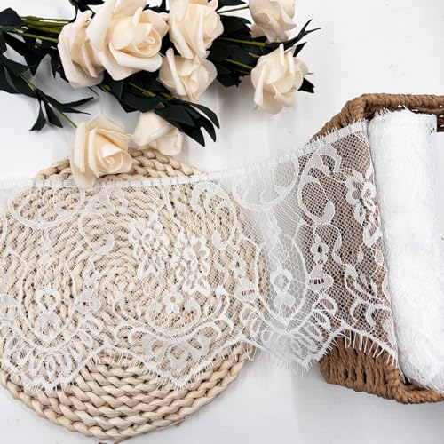 Duuclume 5.9In x 3.3Yard Wimper Spitze Band, keine elastische dehnbare Spitze Trim mit floralen Muster, Vintage Spitze Stoff für Nähen & Basteln, Hochzeitskleid Ornament, DIY Geschenk verpacken