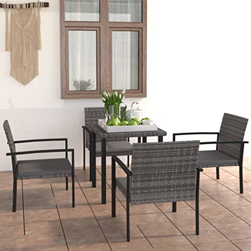FENLAX 5-TLG. Garten-Essgruppe Poly Rattan Grau Dining Lounge Rattanmöbel Gartenmöbel Set Sitzlounge für Draußen Balkonmöbel Bequem Terassenmöbelset Sitzgruppe Outdoor Möbel （Tisch:70x70x73 cm）