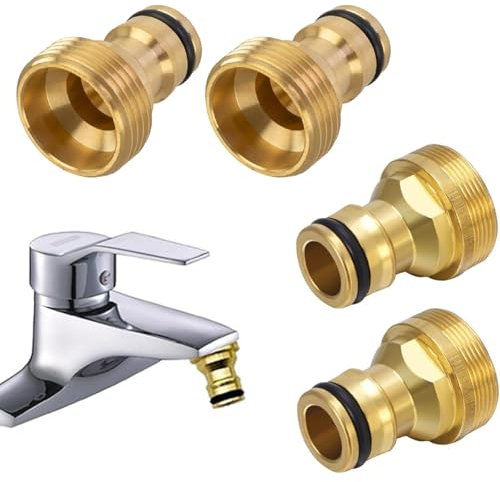 Uni-Fine Lot de 4 connecteurs de robinet universels de 1,9 cm, connecteur de robinet mâle en laiton, adaptateur de robinet, connecteur domestique, pour mélangeur, adaptateur de tuyau