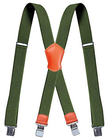 GeRRiT Hosenträger für Herren mit 4 starken Clips, 38 mm Breite, X-Form, robuste Hosenträger verstellbar, elastisch, DM-57, dunkelgrün, wide 3.8 cm