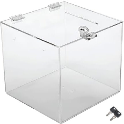 TUKA-i-AKUT Acryl Losbox 25x25x25cm Abschließbar, 3mm Extra Stark Acrylglas Aktionsbox mit Schloß, Spendenbox Einwurfbox Gewinnspielbox Wahlurne Acrylbox Versperrbar, Transparent TKD8260-25cm
