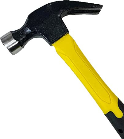 16Oz Claw Hammer- 25mm | Fibreglass Handle Grip and Polished Carbon Steel | Comfortable & Ergonomic Grip | Prefect Hand Tool for Nail Removal, Home Use, DIY