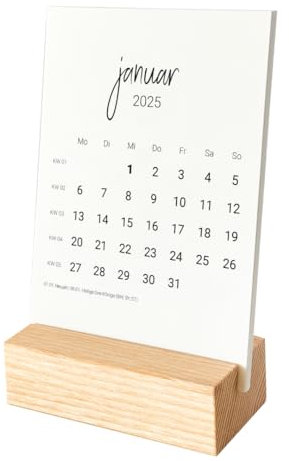 PuK Tischkalender 2026 mit Holzsockel | DIN A6 Monatsübersicht mit Feiertagen und Kalenderwochen | 12 Monatskarten Tischkalender Schreibtisch Terminkalender (mit Holzsockel)