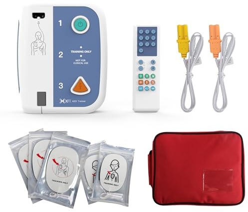 AED Trainer, Defibrillator Trainer Set CPR Training Device with Remote Control, English and Spanish Voice Prompts, 10 Different Scenarios, First Aid Defibrillator Trainee Beginner (XFT 120C+)