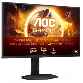 AOC Gaming 25G4SXU - 25 Zoll Full HD Monitor, 310 Hz, 1 ms, FreeSync Prem., G-Sync comp., HDR10 (1920x1080, 2X HDMI 2.0, 1x DisplayPort 1.4) schwarz grau