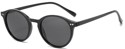 Hviomru Polarisierte Runde Sonnenbrille für Damen und Herren, Retro Klassische Kreisbrille im Designer-Stil Schwarz/Schwarz