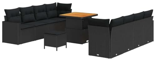 vidaXL Garten-Sofa-Set 11 pcs Schwarz Poly-Rattan, Garten und Terrasse, Moderne Outdoor-Sitzmöbel, Robustes Loungeset und modulares Sofa für Entspannung