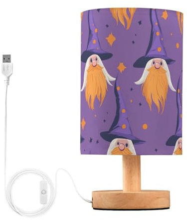 Fuauuyl Lampada da tavolo nano di Halloween con porte di ricarica USB Lampade da comodino per camera da letto lampada con paralume rotondo in tessuto di lino per soggiorno dormitorio camera da letto