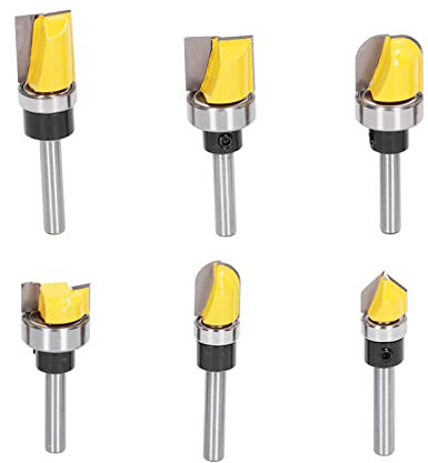 Culnflun Flush Trim Bit Router Bits Set 6Pcs 6mm Shank Non Kickback Design Tungsten Carbide Blades PTFE Coated for Woodworking Hand Made Drawers Furniture Making
