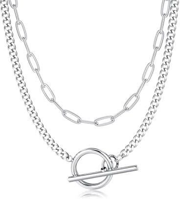 ADRAMATA Gold Necklaces for Women Layered 14K Gold Plated Necklace Set Trendy Cuban Link Paperclip Chain Toggle Clasp Necklace (Silver/Gold)