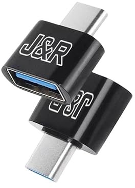 J & R Black USB to USB C Adapter 2-Pack, USB A to USB C, USB 2.0 OTG Adapter, USB-C Connectivity for Data Transfer and Charging, Compatible with Multiple Devices
