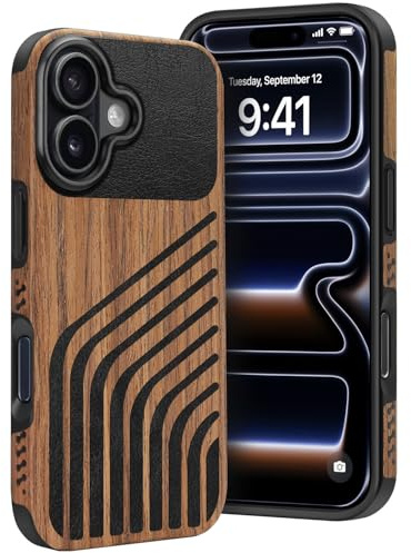 Dolstrap Robust Handyhülle Kompatibel mit iPhone 17 Hülle, (Naturholz & Leder & Kohlefaser-Hybrid) Dünnes iPhone Hülle, Akkord