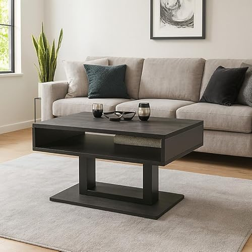 Agritrade AK TILO Modern Compact Table 100 60 58 cm Stable Laminated Board Design with Extra Storage Shelf Dark Concrete