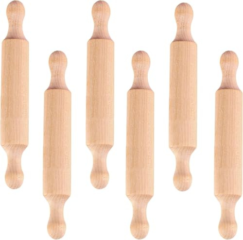 6 Pcs Mini Rolling Pin, Pizza Roller, Small Dough Rollers, Small Wooden Rolling Pins with 2 Rollers Handle Non-Stick Playdough Dough Roller, for Baking, Cookie, Pastry, Christmas, New Year