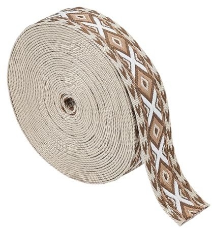 OLYCRAFT 9.14 m Langes Gewebtes Band Im Ethno Stil 38mm Breites Jacquard Gurtband Stickerei Polyester Braun Rautenmuster Gewebte Borte Zum Nähen Basteln Taschen Heimdekoration