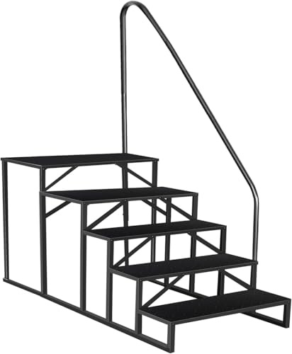 Garvee Escalier externeérieur antidérapant pour Camping-Car – Capacité 300 kg, Portable, idéal Caravane/Spa/Piscine – Marchepied Robuste avec Rampe – Simple Main Courante | 5 marches