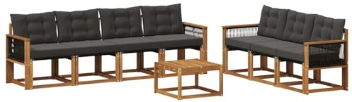 vidaXL Outdoor-Sofagarnitur mit Kissen 8 pcs Natürlich und Schwarz, Moderner Garten-Sofa, strapazierfähiges Outdoor-Sektionen-Set, bequemes Terrassenmöbel, ideal zum Entspannen