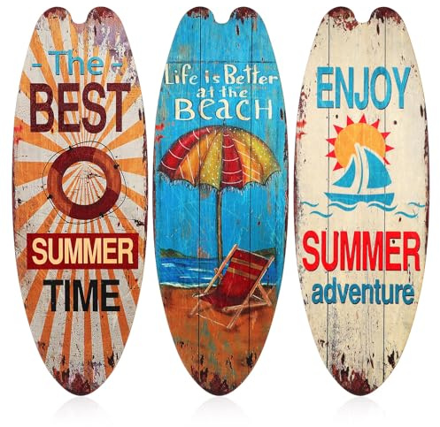 jojofuny 3 Stück Surfbrett Holz Deko mit Deko Meer und Strand Leichte und Widerstandsfähige Surfbrett Dekoration für Wand und Sommer Strandpartys