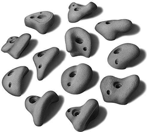 ALPIDEX 12 Prese da Arrampicata L | Blocchi Arrampicata | Misura L | Vari Sottosquadri, Forme, Colori | Set Prese Arrampicata con Manici - Colore:Grey Stone