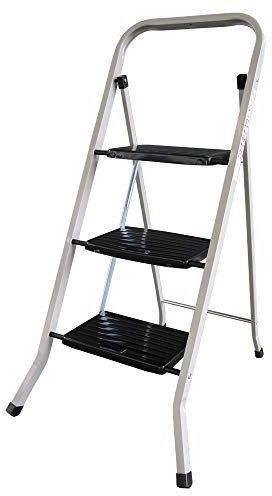 Alumexx Basic Klapptritt - Küchenleiter - Trittleiter - Klappleiter - Mit Sicherheitsbrücke - Klappbar (3 Stufen) - Leiter - Haushaltsleiter