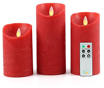 Fanna Velas LED Efecto Llama Parpadeante Paquete de 3-LED Rojo Velas a Pilas con Mando a Distancia