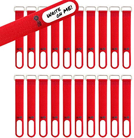 Wrap-It Storage Cinch-Straps, 5 20 Pack (Red), Features Metal Buckle and Write on Label for Easy Cord Identification and Cable Management, Reusable Multi-Purpose Securing Cinch Straps
