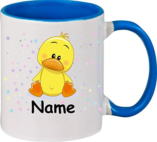 Shirtinstyle Kindertasse, Teetasse, Tasse, Küken mit Wunschnamen, Wunschtext, Spruch, Kinder, Tiere, Natur, Kaffeetasse, Pott, Becher, Farbe royal
