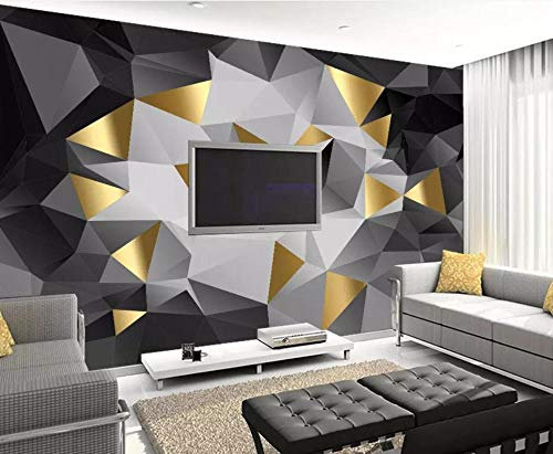 Tapete 3D Wandbild Geometrisches Schwarzes Goldenes Industrielles Fototapete 3D Effekt Vliestapete Wohnzimmer Wanddeko