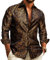 Barry.Wang Men Dress Shirts Paisley Silk Long Sleeve Button Big and Tall Down Shirt Fashion Leisure Wedding Party Prom Gold S-3XL