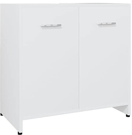 vidaXL Badezimmerschrank Waschbeckenunterschrank Badschrank Kommode Badmöbel Waschtischunterschrank Schrank Weiß 60x33x61cm Holzwerkstoff