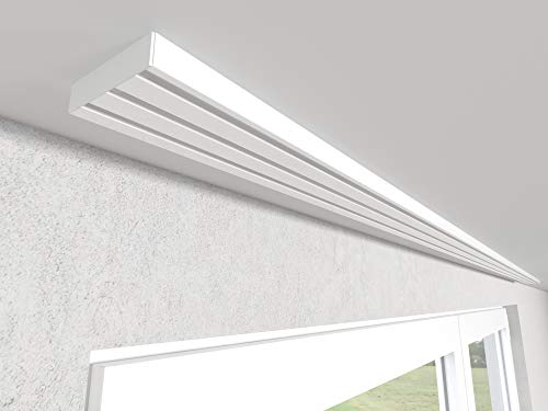 Market-Alley Vorhangschiene Aluminium Weiß Gardinenschiene ; 2-/ 3-/ 4-läufig ; 120cm-600cm. Für Kräuselband Gardinen oder Schiebevorhang (3-läufig ; 360cm ; nur Gardinenschiene)