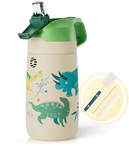 FEIJIAN Kids Water Bottle 350ml with Straw Lid, Stainless Steel Water Bottle BPA-Free, Double Wall Vacuum Insulated Leak Proof, Reusable Metal Water Bottle, 12 Hours Hot & 24 Hours Cold