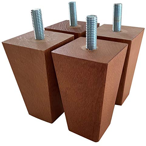IPEA 4 x quadratische Füße aus Holz für Möbel und Möbel – Set mit 4 Füßen für Sessel – Höhe 90 mm – Farbe Walnuss