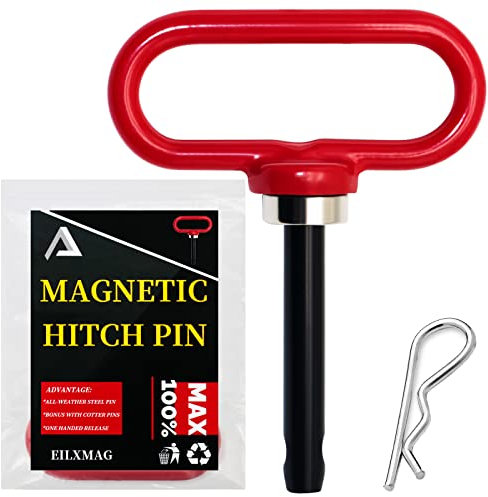 EilxMag Magnetic Hitch Pin, Lawn Mower Trailer Hitch Pins - Strong Heavy Duty Neodymium Magnet Trailer Gate Pin for Mowers, Lawn Tractors, Towing Cargo, ATV - Simple One Handed Hook On & Off(Red)
