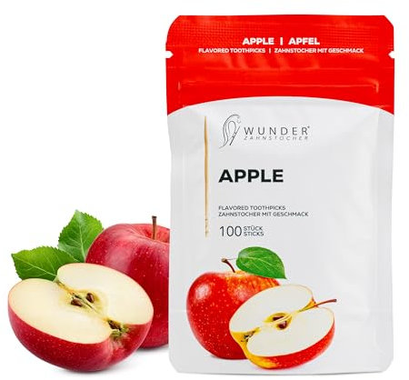 Wunder Zahnstocher - Zahnstocher mit Geschmack - gute Alternative zu Kaugummi - hilft gegen Nägelkauen - frischer Atem - Zuckerfrei, Vegan (Apfel)