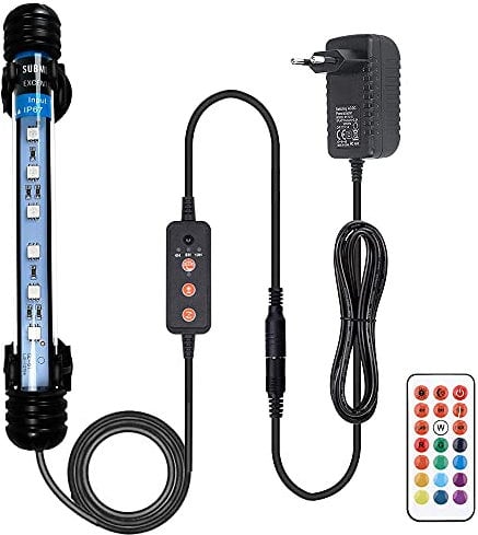 VARMHUS LED Acquario con Telecomando,Luce Acquario a Spettro Completo Regolabili,Aquarium Light per Controller a 21 tasti, 13 colori opzionali, funzioni di temporizzazione e dimmerazione (RGB 18cm)