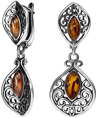 Boucles DOreilles Pendantes En Argent Sterling 925 Avec Ambre Marron En Forme De Marquise