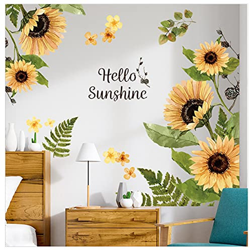 Sunflower Wall Stickers, 3D Yellow Flower Wall Decals, Easy Peel and Stick Wallpaper, DIY Removable Wall Art Mural for Bathroom, Bedroom, Nursery, TV Shower Door Home Decor