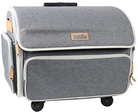 Everything Mary Faltbarer Deluxe-Nähmaschinen-Aufbewahrungskoffer mit 4 Rädern, grau meliert – Rollwagen, Tragetasche, kompatibel mit Brother, Singer und den meisten Maschinen