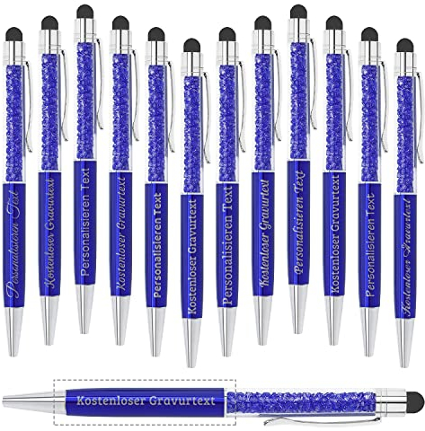 Personalisierter Kugelschreiber 12, individueller Kugelschreiber, kostenlose Gravur mit Namenslogo, schwarzer Tintenstift mit Touch-Stift, Büro, Gedenktag, Abschluss, Geburtstagsgeschenk, blau