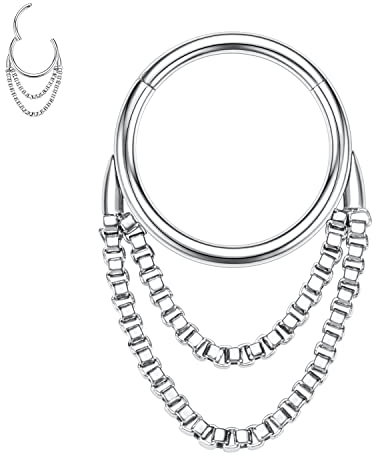 hengkaixuan Septum Schmuck 16G Septun Ringe Silber Daith Ohrringe Chirurgenstahl Septum Clicker Kette Nasenring Turm Ohrringe Nahtlose Conch Piercing Schmuck Septum Knorpel Helix Tragus Creolen 8mm